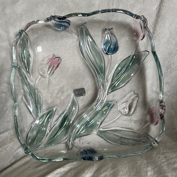 Mikasa spring tulip etched crystal serving dish - Picture 1 of 5